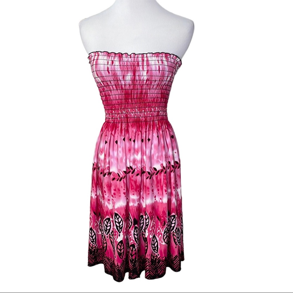 Water Water Every Wear Pink and Black Strapless Stretch Swim Beach Coverup